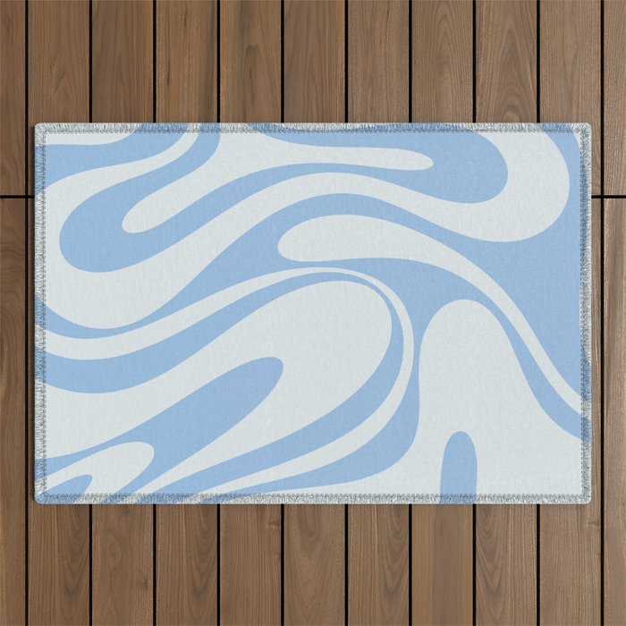 Retro Fantasy Swirl Abstract in Powder Blue Outdoor Rug Gallery Image 1