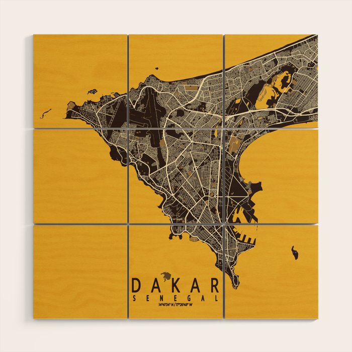 Dakar City Map of Senegal - Pastel Wood Wall Art Gallery Image 1