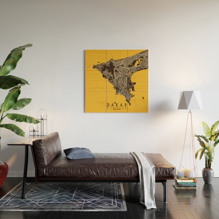 Dakar City Map of Senegal - Pastel Wood Wall Art Gallery Image 2