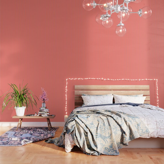 Coral Pink Thin Vertical Stripes Wallpaper Gallery Image 3