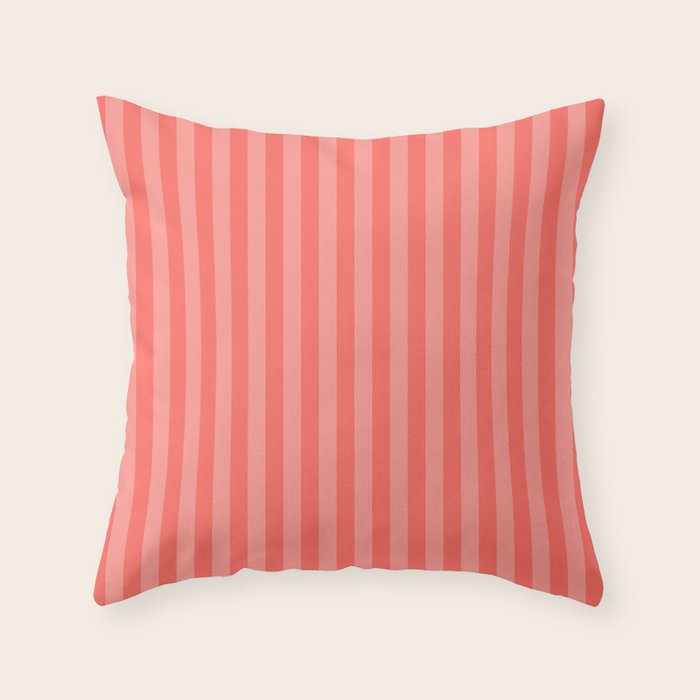 Coral Pink Thin Vertical Stripes Throw Pillow Gallery Image 1