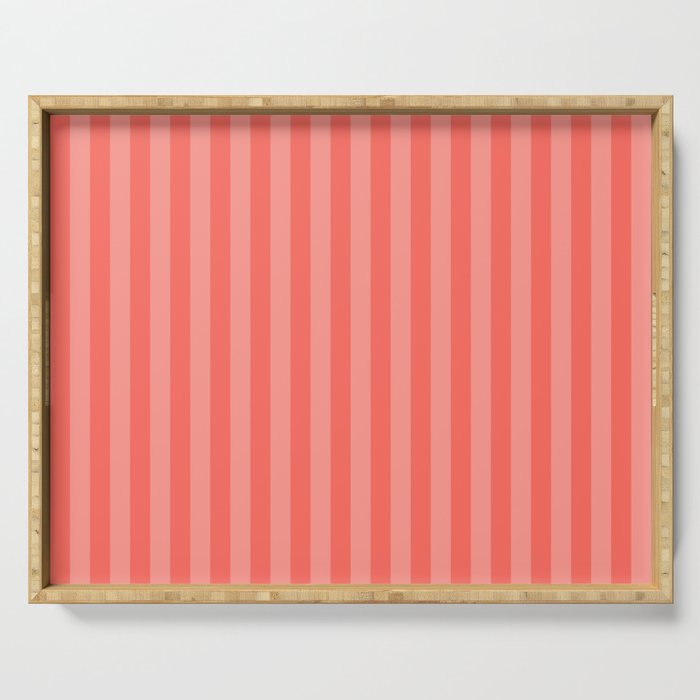 Coral Pink Thin Vertical Stripes Serving Tray Gallery Image 1