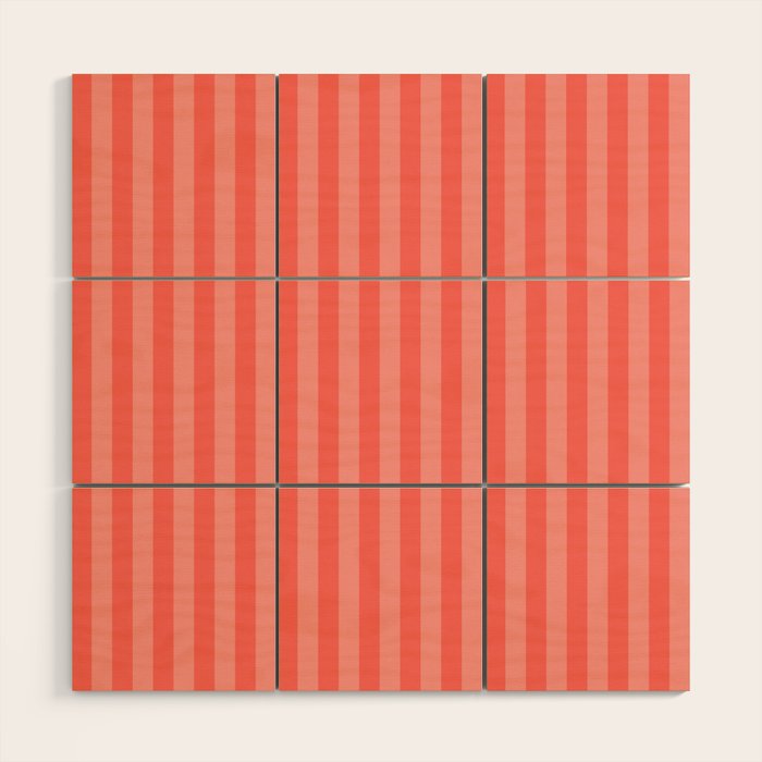 Coral Pink Thin Vertical Stripes Wood Wall Art Gallery Image 1