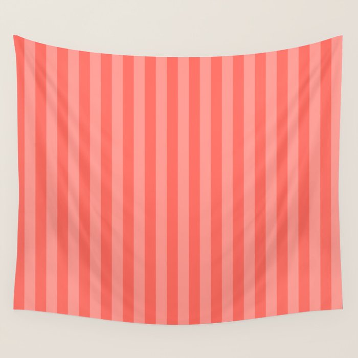 Coral Pink Thin Vertical Stripes Wall Tapestry Gallery Image 4