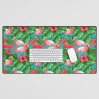 Flamingo birds and tropical garden          watercolor Desk Mat Gallery Image 1