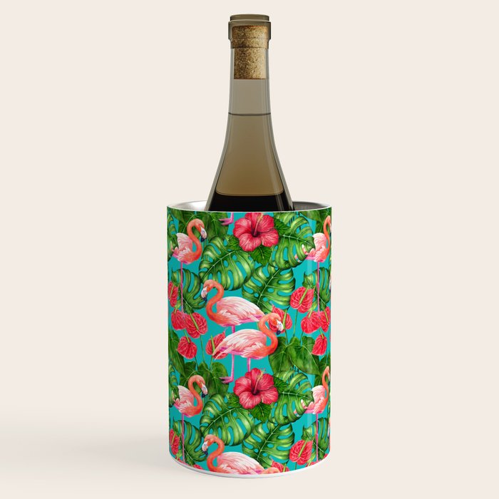 Flamingo birds and tropical garden          watercolor Wine Chiller Gallery Image 2