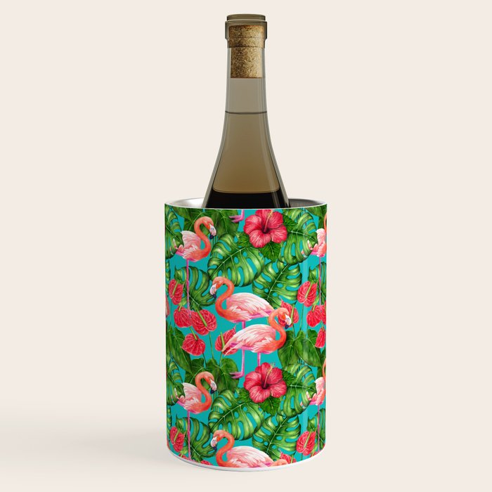 Flamingo birds and tropical garden          watercolor Wine Chiller Gallery Image 1
