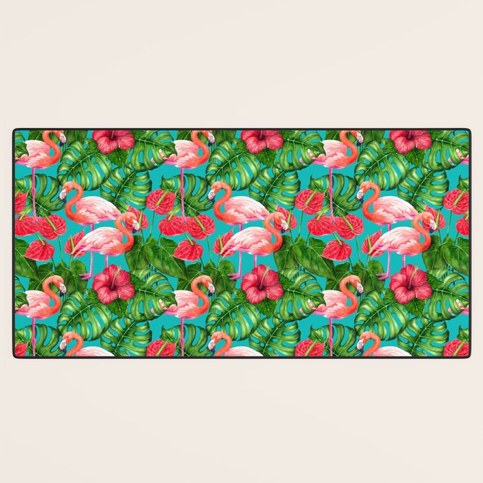 Flamingo birds and tropical garden          watercolor Desk Mat Gallery Image 3