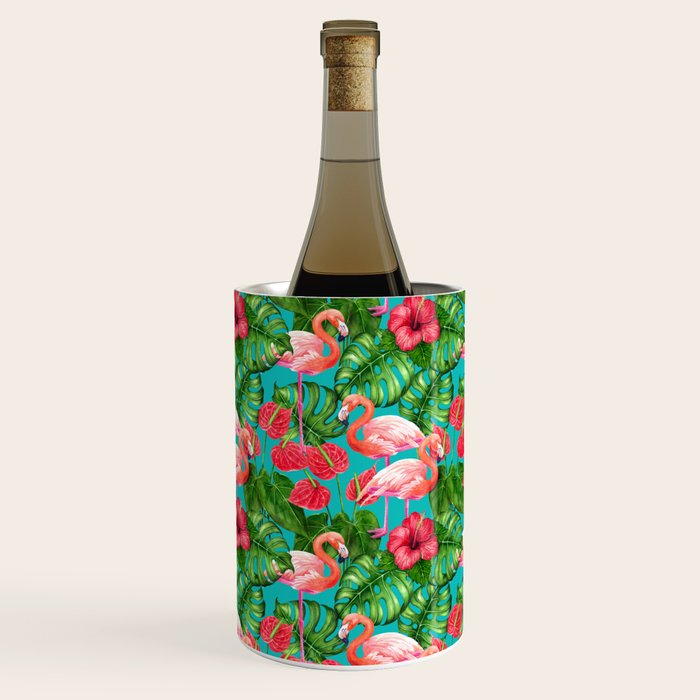 Flamingo birds and tropical garden          watercolor Wine Chiller Gallery Image 3