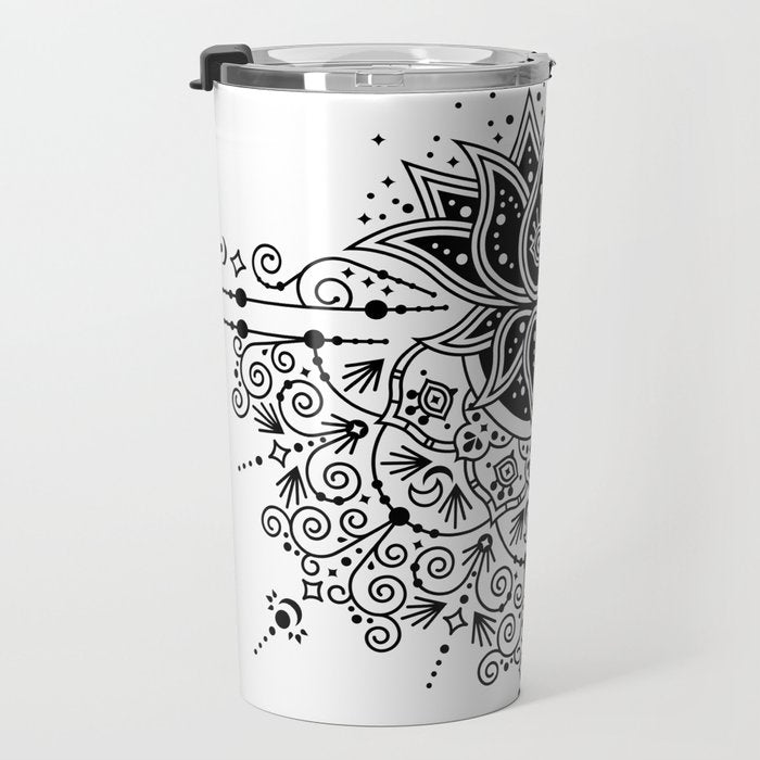 Lotus Blossom Mandala - Black Palette Travel Mug Gallery Image 3