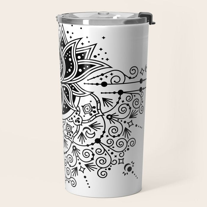 Lotus Blossom Mandala - Black Palette Travel Mug Gallery Image 2