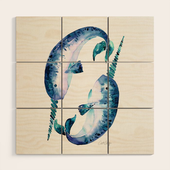 Blue Narwhals Wood Wall Art Gallery Image 1