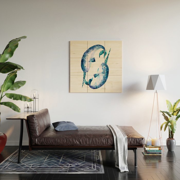 Blue Narwhals Wood Wall Art Gallery Image 2
