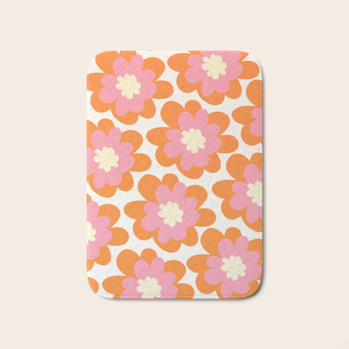 Pink and Orange Flower Pattern Bath Mat Gallery Image 1