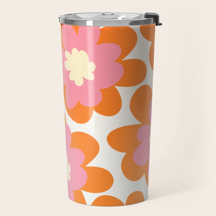 Pink and Orange Flower Pattern Travel Mug Gallery Image 2