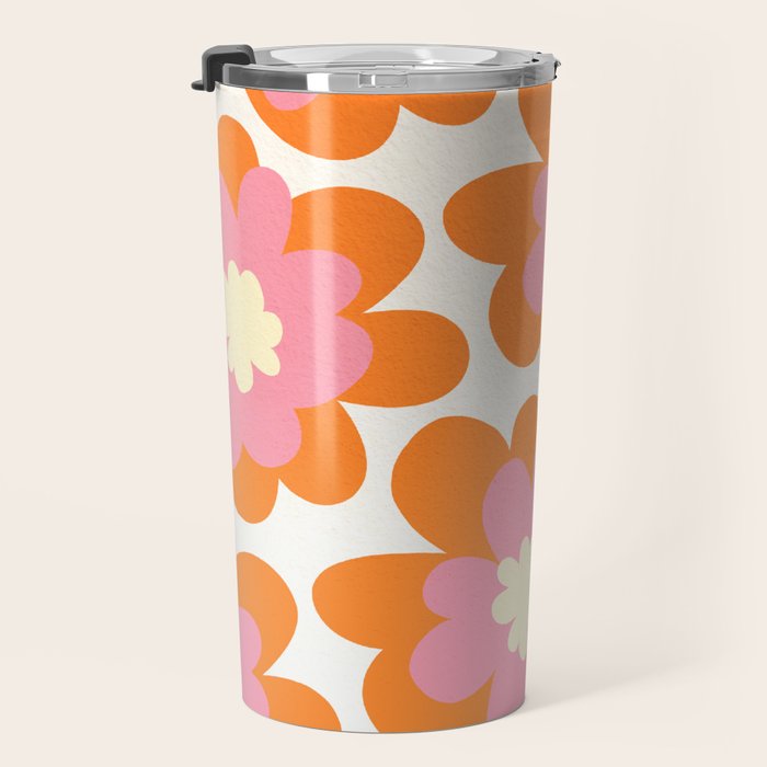 Pink and Orange Flower Pattern Travel Mug Gallery Image 3