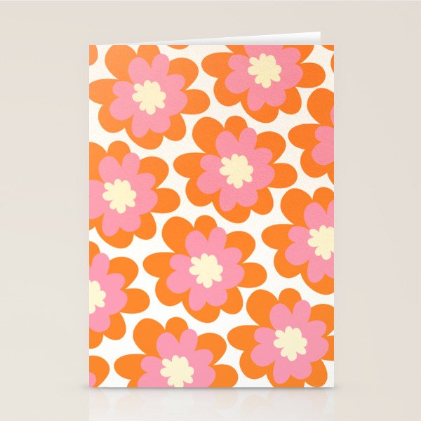 Pink and Orange Flower Pattern Stationery Card Gallery Image 2