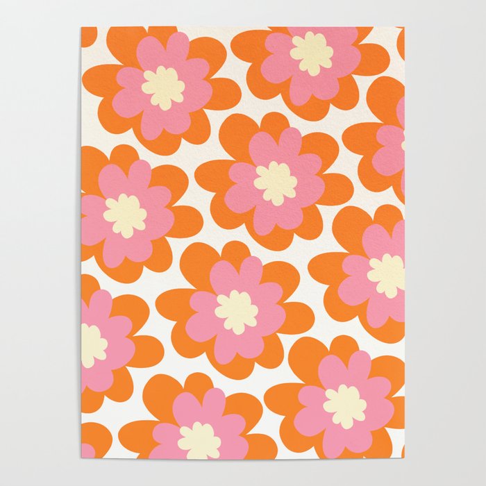 Pink and Orange Flower Pattern Poster Gallery Image 4