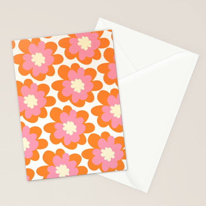 Pink and Orange Flower Pattern Stationery Card Gallery Image 2