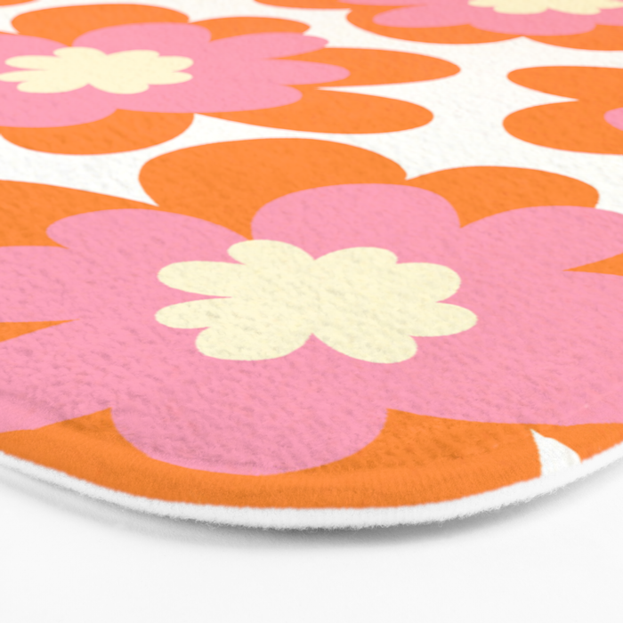 Pink and Orange Flower Pattern Bath Mat Gallery Image 3