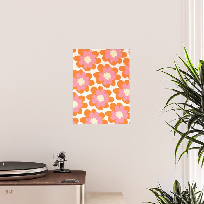 Pink and Orange Flower Pattern Poster Gallery Image 2