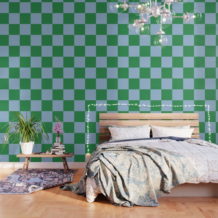Checkered Checkerboard Check Pattern in Green and Light Blue Wallpaper Gallery Image 1