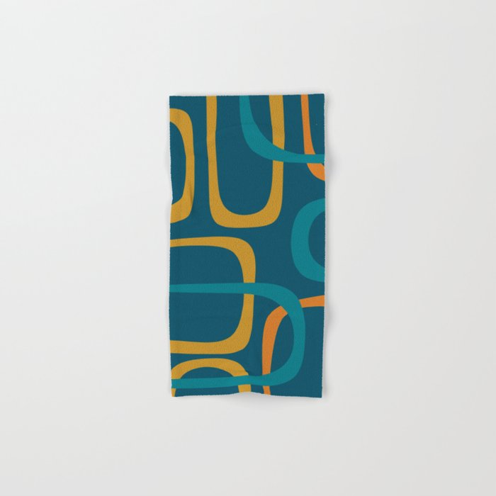 Midcentury Modern Loops Pattern in Moroccan Blue, Orange, and Mustard Bath Towel Gallery Image 1
