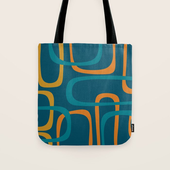 Midcentury Modern Loops Pattern in Moroccan Blue, Orange, and Mustard Tote Bag Gallery Image 1