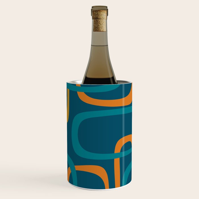 Midcentury Modern Loops Pattern in Moroccan Blue, Orange, and Mustard Wine Chiller Gallery Image 1