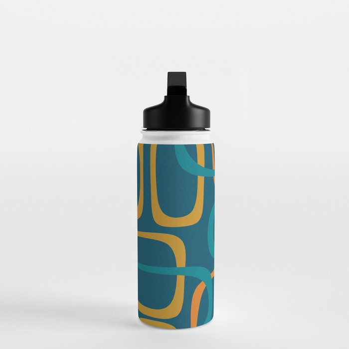 Midcentury Modern Loops Pattern in Moroccan Blue, Orange, and Mustard Water Bottle Gallery Image 3