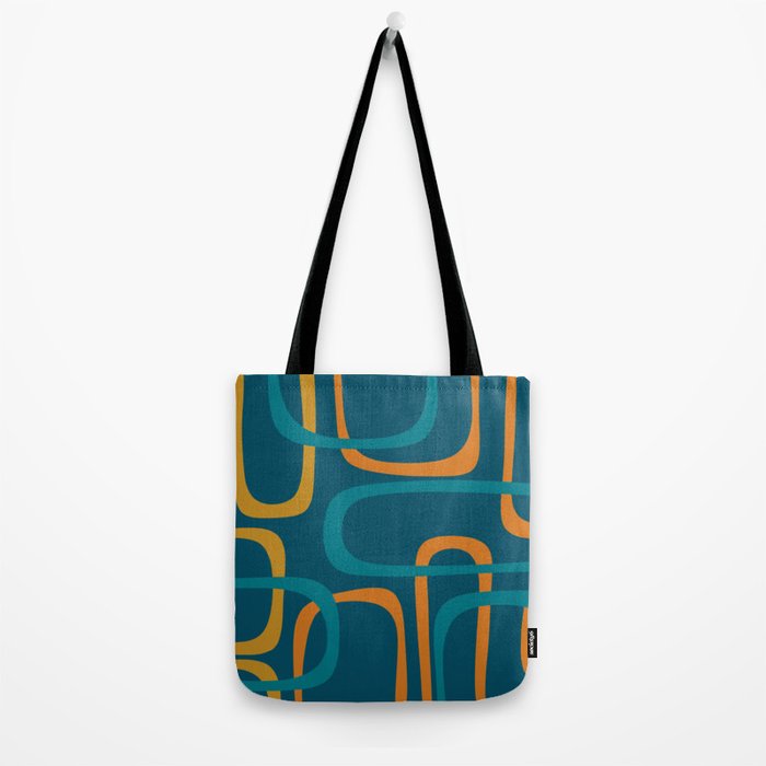 Midcentury Modern Loops Pattern in Moroccan Blue, Orange, and Mustard Tote Bag Gallery Image 2
