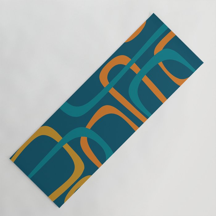 Midcentury Modern Loops Pattern in Moroccan Blue, Orange, and Mustard Yoga Mat Gallery Image 1