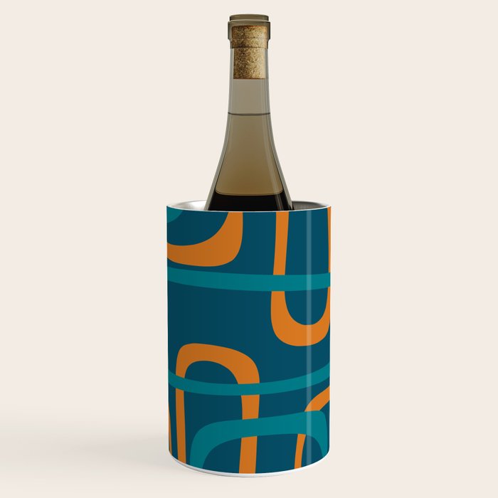 Midcentury Modern Loops Pattern in Moroccan Blue, Orange, and Mustard Wine Chiller Gallery Image 3