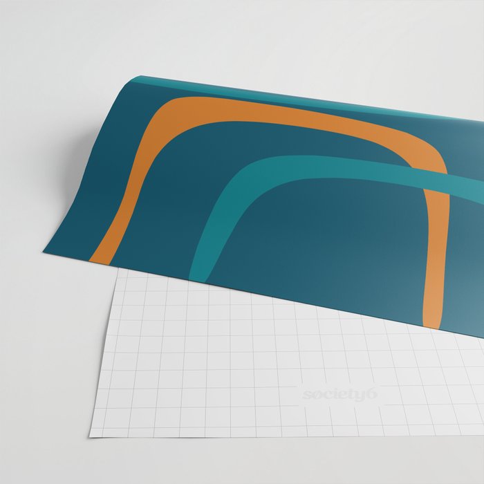 Midcentury Modern Loops Pattern in Moroccan Blue, Orange, and Mustard Wrapping Paper Gallery Image 2
