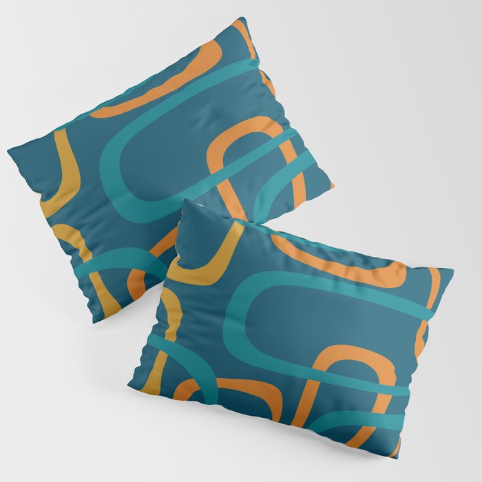 Midcentury Modern Loops Pattern in Moroccan Blue, Orange, and Mustard Pillow Sham Gallery Image 1