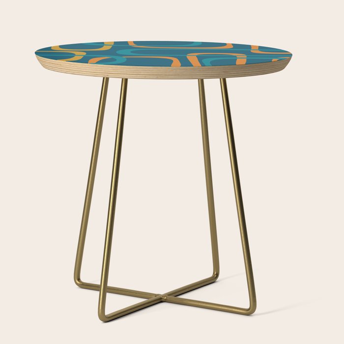 Midcentury Modern Loops Pattern in Moroccan Blue, Orange, and Mustard Side Table Gallery Image 1