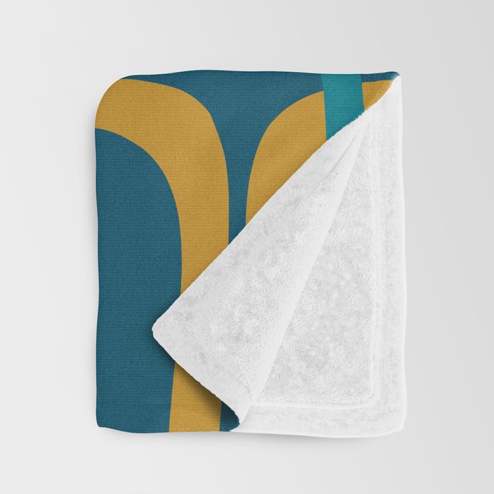 Midcentury Modern Loops Pattern in Moroccan Blue, Orange, and Mustard Throw Blanket Gallery Image 3