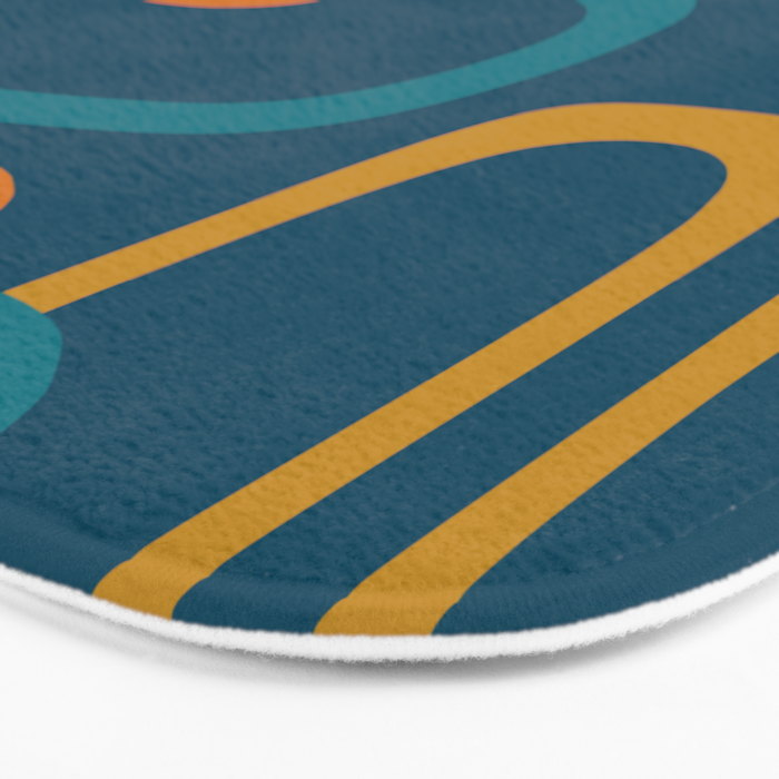 Midcentury Modern Loops Pattern in Moroccan Blue, Orange, and Mustard Bath Mat Gallery Image 3