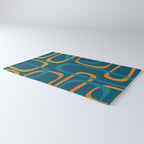 Midcentury Modern Loops Pattern in Moroccan Blue, Orange, and Mustard Rug Gallery Image 3