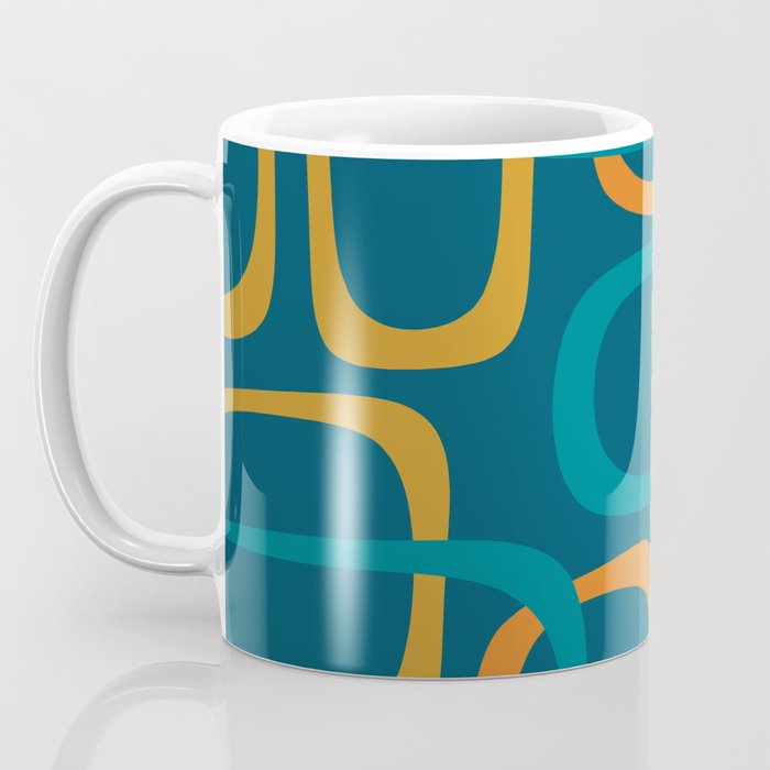 Midcentury Modern Loops Pattern in Moroccan Blue, Orange, and Mustard Coffee Mug Gallery Image 3