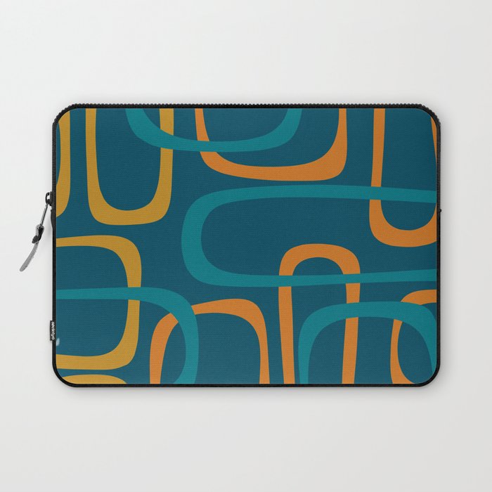 Midcentury Modern Loops Pattern in Moroccan Blue, Orange, and Mustard Laptop Sleeve Gallery Image 1