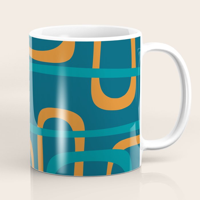 Midcentury Modern Loops Pattern in Moroccan Blue, Orange, and Mustard Coffee Mug Gallery Image 1