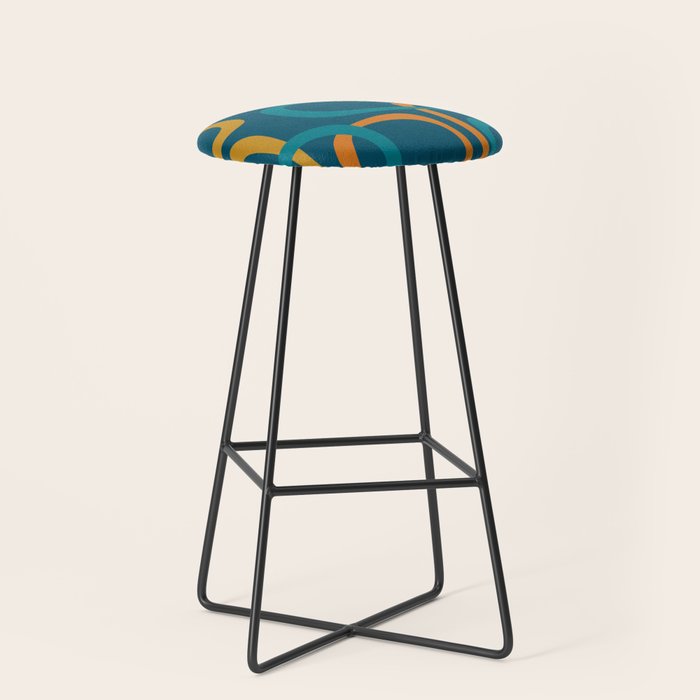 Midcentury Modern Loops Pattern in Moroccan Blue, Orange, and Mustard Stool Gallery Image 1