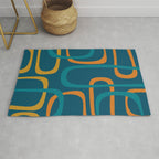 Midcentury Modern Loops Pattern in Moroccan Blue, Orange, and Mustard Rug Gallery Image 1
