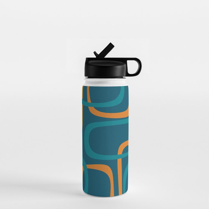Midcentury Modern Loops Pattern in Moroccan Blue, Orange, and Mustard Water Bottle Gallery Image 1