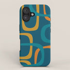 Midcentury Modern Loops Pattern in Moroccan Blue, Orange, and Mustard iPhone Case Gallery Image 1
