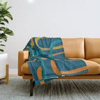 Midcentury Modern Loops Pattern in Moroccan Blue, Orange, and Mustard Throw Blanket Gallery Image 1