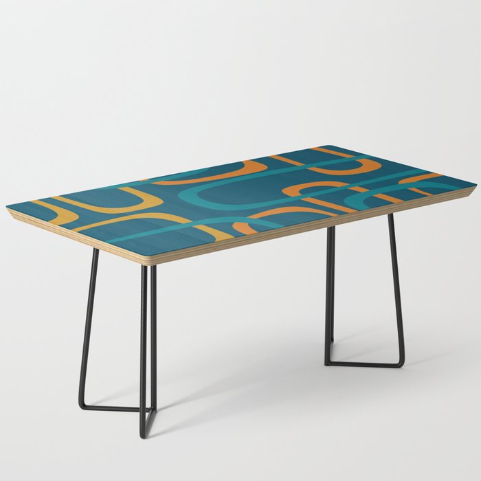 Midcentury Modern Loops Pattern in Moroccan Blue, Orange, and Mustard Coffee Table Gallery Image 1