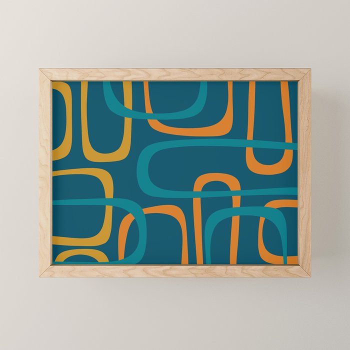 Midcentury Modern Loops Pattern in Moroccan Blue, Orange, and Mustard Mini Art Print Gallery Image 1