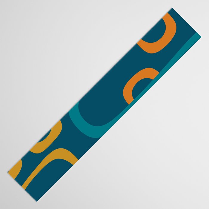 Midcentury Modern Loops Pattern in Moroccan Blue, Orange, and Mustard Table Runner Gallery Image 3